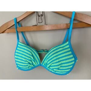 Neon green/ blue textured vintage bikini top fits modern XS padded underwire